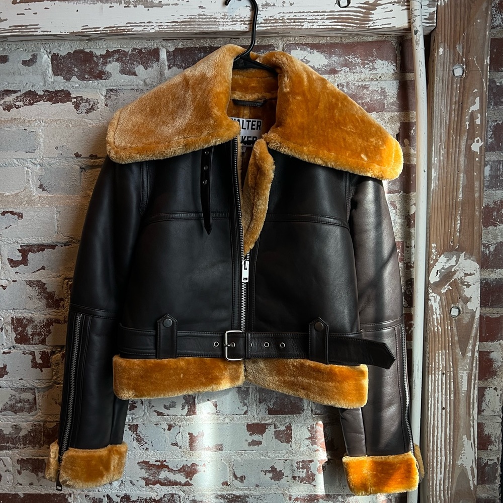 🏁 Walter Baker Mandie Coffee & Honey Genuine Leather Jacket / Coat 🍯🧸🔥 - Picture 7 of 11